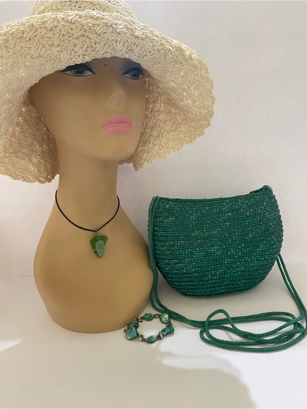 Cream Crochet Sun Hat with Wide floppy Brim - Women